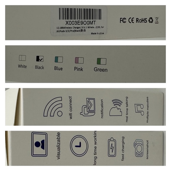 3 in 1 Wireless Charging Station iOS Fast Wireless Charger Stand Black - Picture 11 of 12